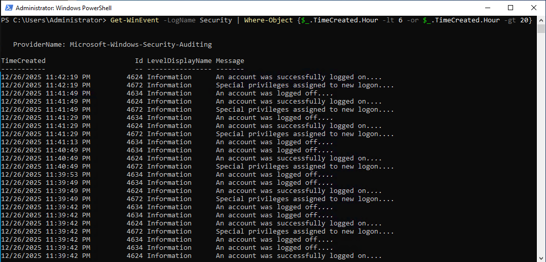 After-hours authentication activity